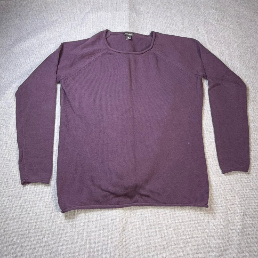Eddie Bauer Womens XL Plum Purple Cotton Raglan Long Sleeve Sweater Pullover